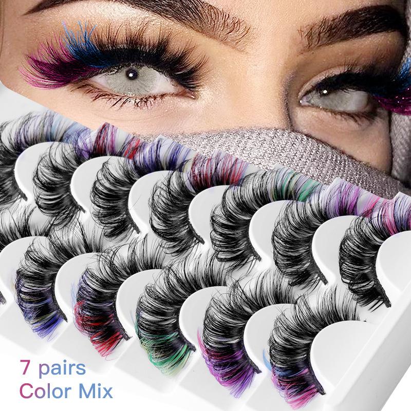 Eyelash Extension Volume Lashes - 7 Paar bunte künstliche Wimpern, 3D-Nerzwimpern,