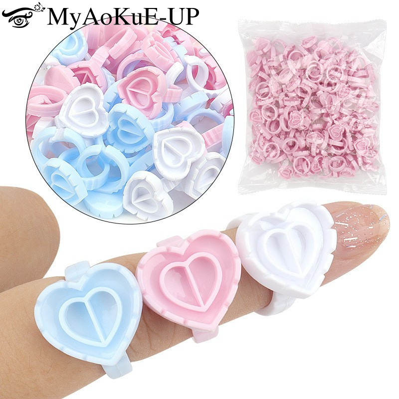Eyelash Extension Volume Lashes - 100Pcs Einweg Kleber Ring Halter Wimpern